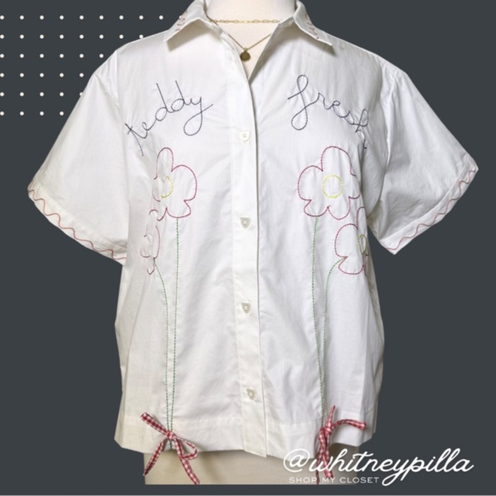 Teddy Fresh Bunch Of Flowers Embroidered Short Sleeve Button-Down Shirt